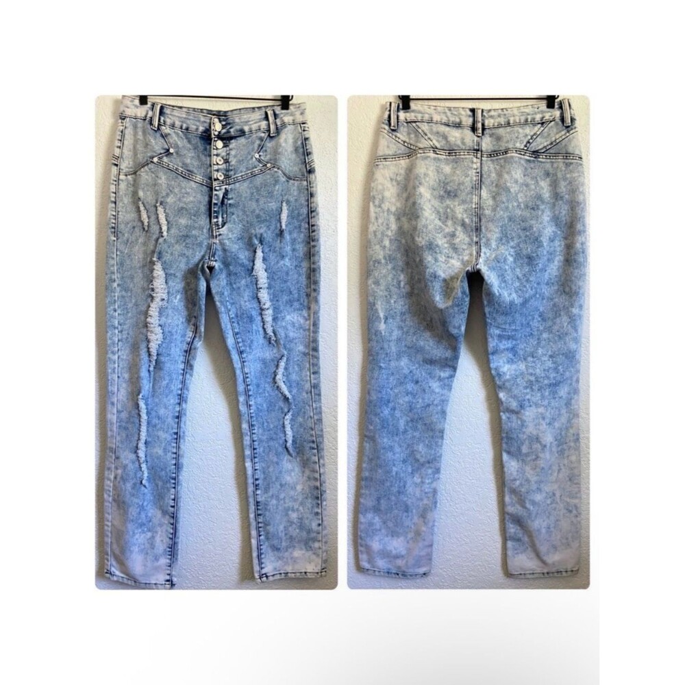 Jeans For Love Acid Wash Button Fly Distressed Jeans Size 15